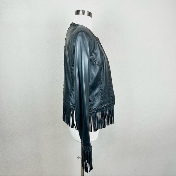 Cache Western Black Leather Fringe Zip Coat - Picture 5 of 8